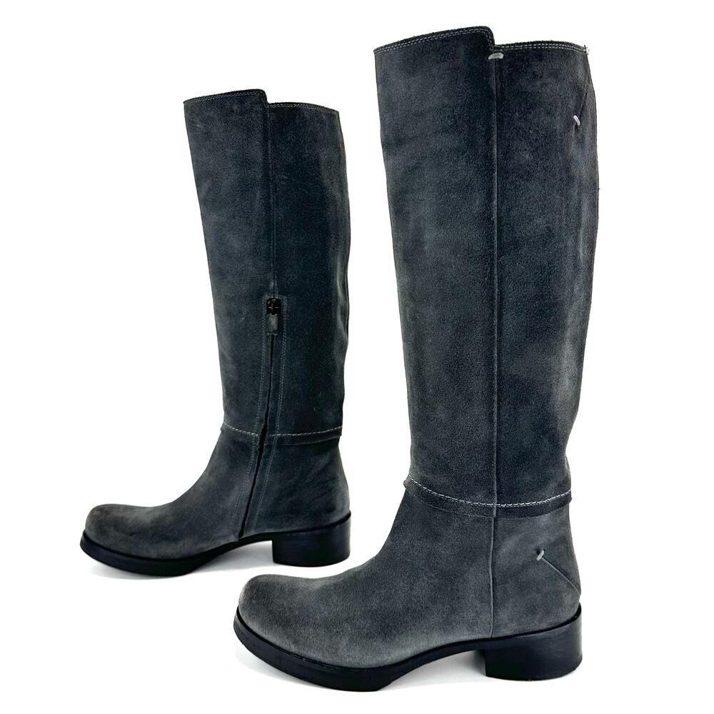 Costume National Women Gray High-End Boot Size 7.5 Luxury Italian Suede Platform
